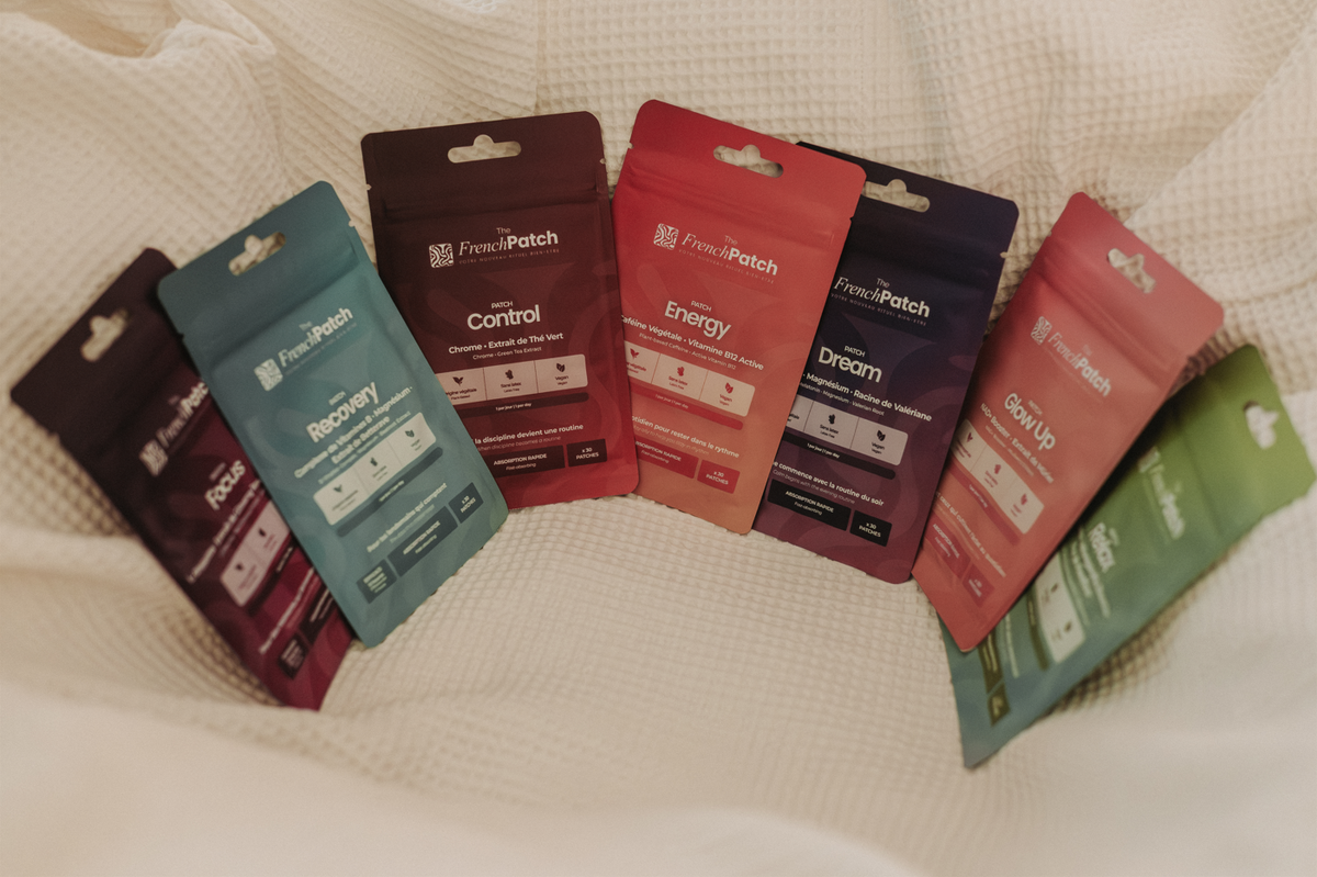Les 7 sachets patches The French Patch - Focus, Recovery, Control, Energy, Dream, Glow Up et Relax.