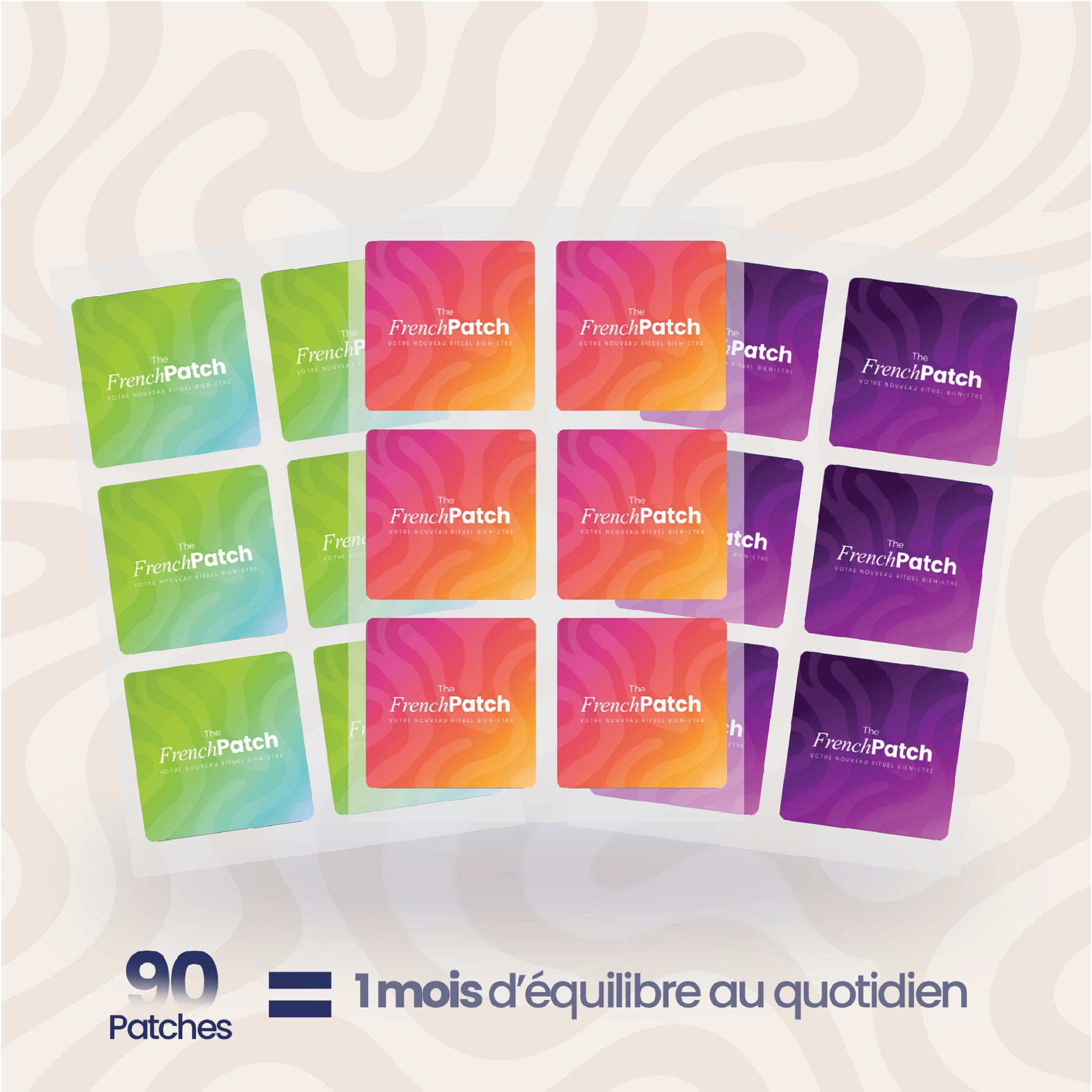 Planche de 90 patchs The French Patch multicolores – 1 mois d'équilibre au quotidien.