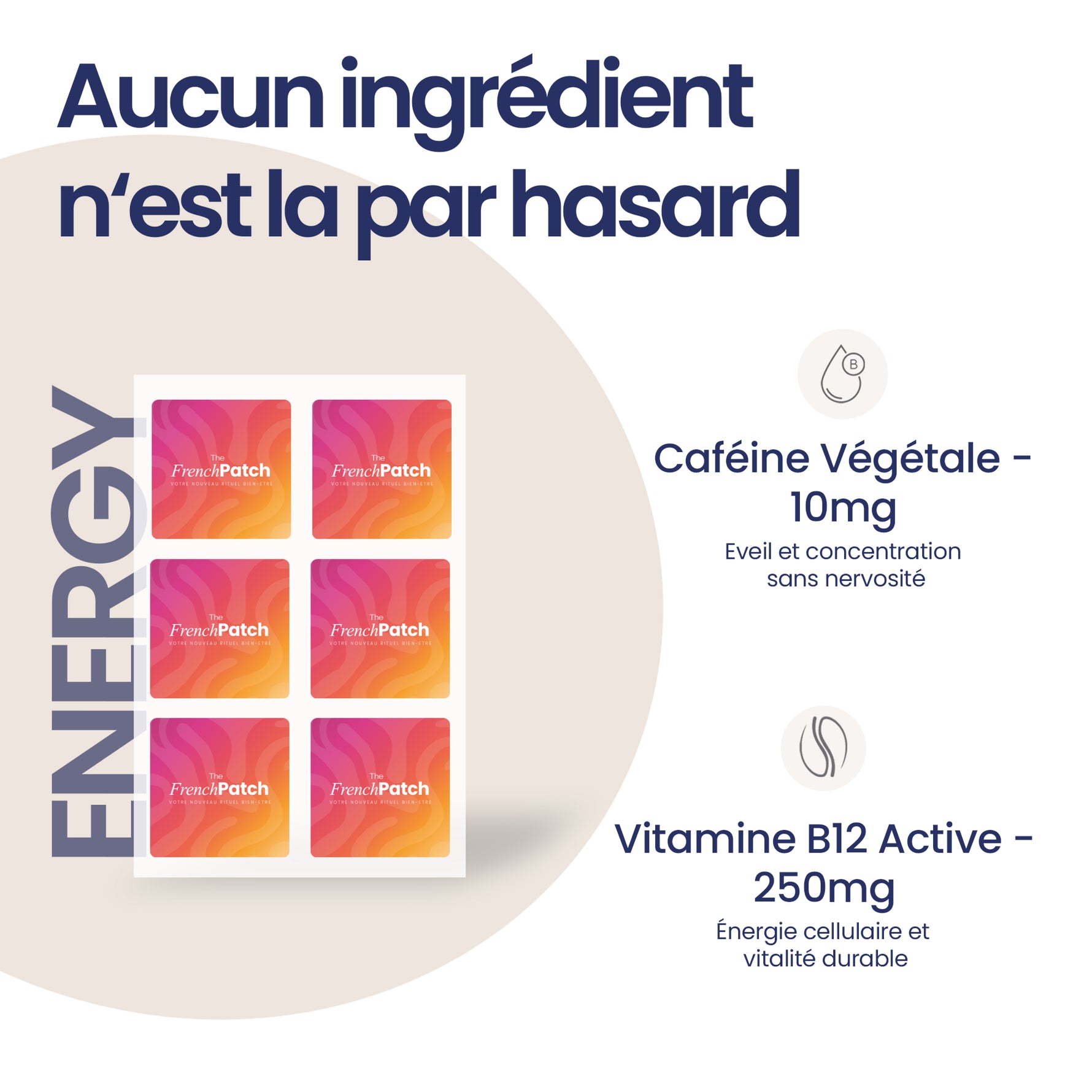 Composition Patch Energy The French Patch : caféine végétale, vitamine B12 active.