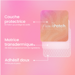 Structure du patch Glow Up The French Patch - couche protectrice, matrice transdermique, adhésif doux hypoallergénique.