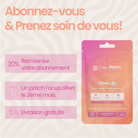 Abonnement patch Glow Up The French Patch - 20% de remise, patch Focus offert le 2ème mois, livraison gratuite.