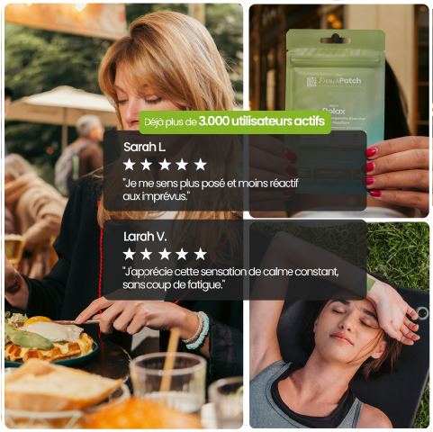 Témoignages clients patch Relax The French Patch - plus de 3000 utilisateurs actifs, avis 5 étoiles sur le calme et la sérénité.