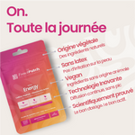 Voici le alt text :
"Patch Energy The French Patch - on toute la journée, origine végétale, sans latex, vegan, technologie diffusion continue.