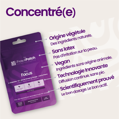 Patch Focus The French Patch - concentré, origine végétale, sans latex, vegan, technologie diffusion continue.